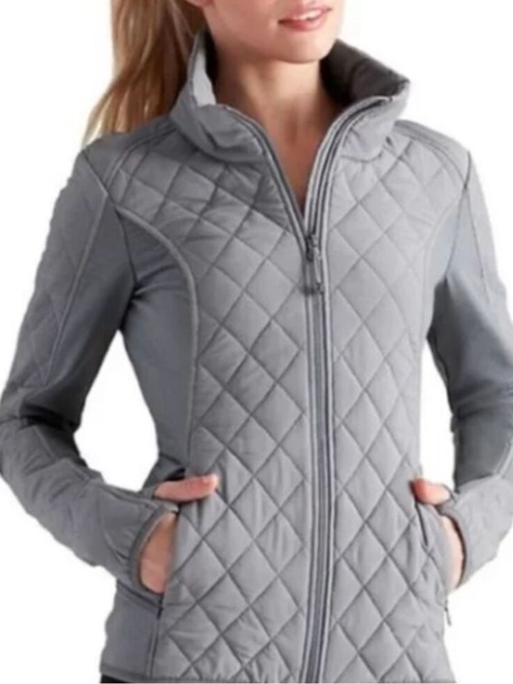 Athleta Quilted Upside Full Zip Jacket Gray Medium